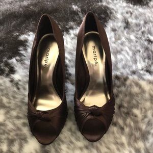 Brown satin heels